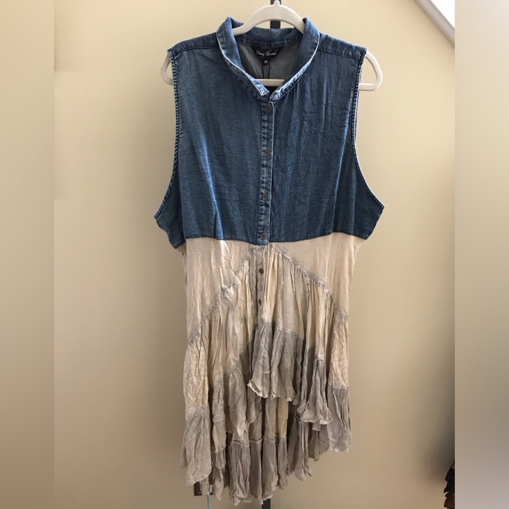 YOUNG THREADS NWT Dress Top High Low Front Denim Size 1X 2X 3x